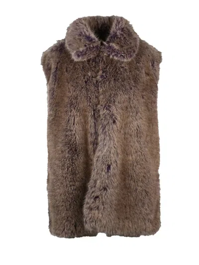 Liu •jo Eco Vest With Plush Faux Fur In Rich Chocolate In Animal Print