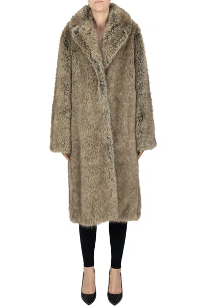 Liu •jo Eco-fur Coat In Brown