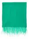 LIU •JO GREEN STOLE WITH FEATHERS TRIM IN FABRIC WOMAN