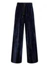 Liu •jo Velvet Navy Blue Wide-leg Trousers With Elastic Waistband In Blue