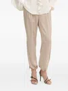 Liu •jo Elasticated-waistband Satin Trousers In Brown