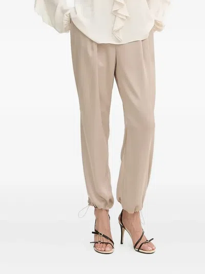 Liu •jo Elasticated-waistband Satin Trousers In Brown