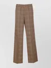 Liu •jo Elasticized Waist Wide Fit Trousers Check Motif In Brown