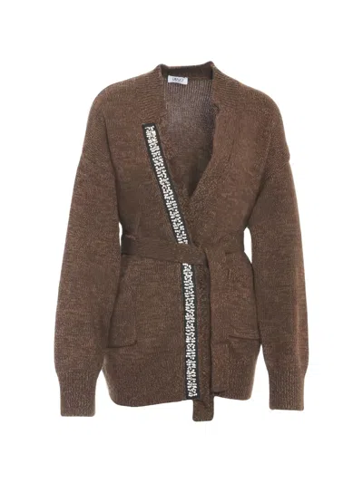 Liu •jo Embellished Belted Cardigan In Brown