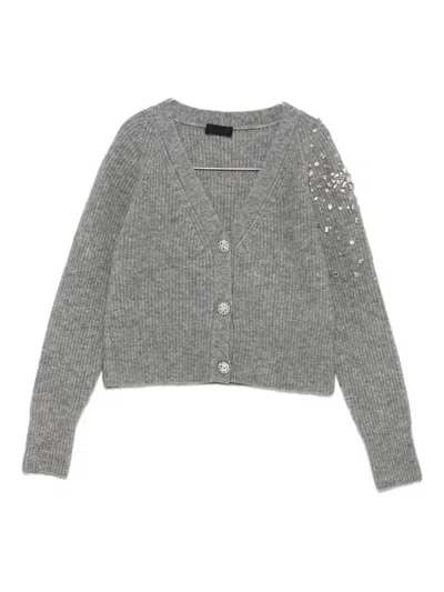Liu •jo Embellished Button Cardigan In Gray