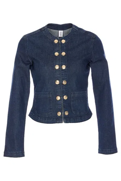 Liu •jo Liu Jo Embellished Chain Denim Jacket In Blue