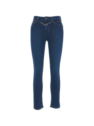 Liu •jo Embellished Chain-link Jeans In Blue