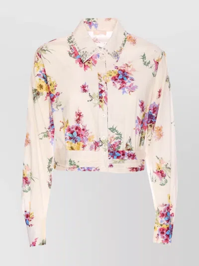Liu •jo Embellished Collar Floral Pattern Crop Top In Multi