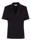 Liu •jo Studded V-neck Embellished T-shirt In Black