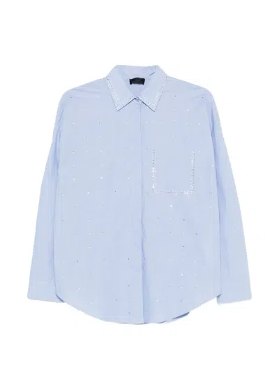Liu •jo Embellished Cotton Shirt In Blue