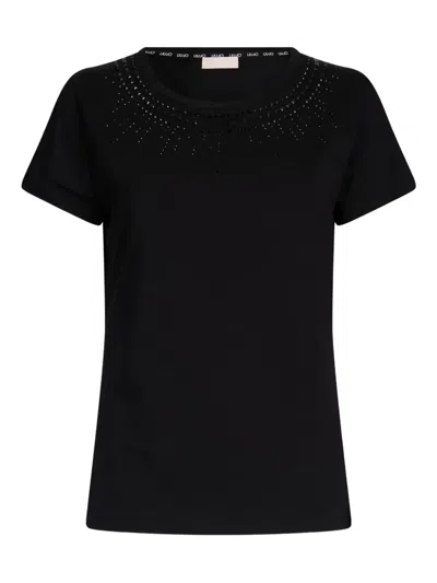 Liu •jo Embellished Crew-neck T-shirt In Black