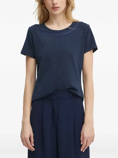 Liu •jo Embellished Crew-neck T-shirt In Blue