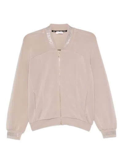Liu •jo Embellished-cuff Zip-up Bomber Jacket In Neutral