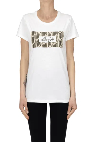 Liu •jo Embellished Designer Logo T-shirt In White