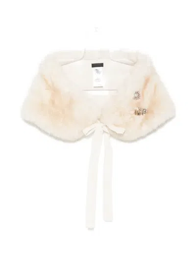 Liu •jo Embellished Faux-fur Scarf In Brown