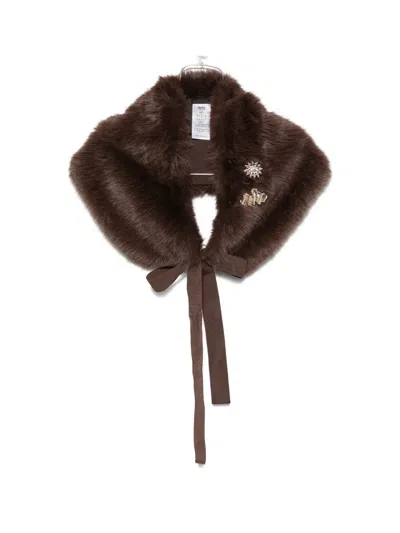 Liu •jo Embellished Faux-fur Scarf In Brown
