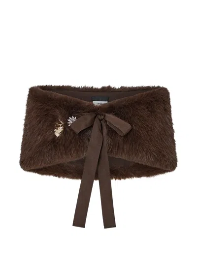 Liu •jo Embellished Faux-fur Sweater In Brown