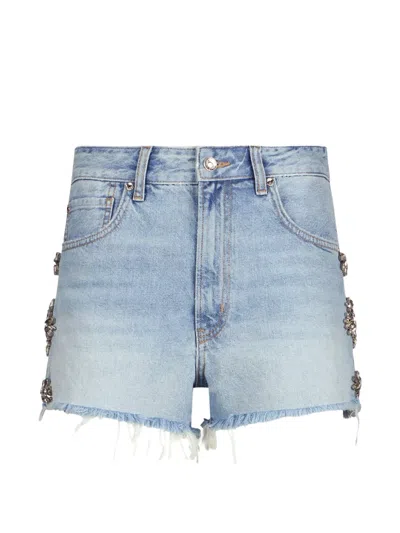 Liu •jo Embellished Fringed Shorts In Blue