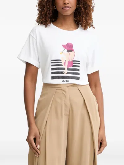 Liu •jo Embellished Graphic-print T-shirt In White