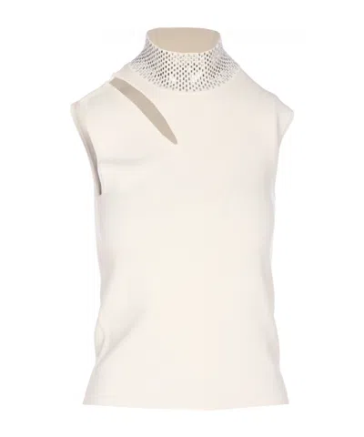 Liu •jo Liu Jo Embellished High-neck Knitted Top In White