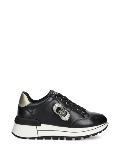 Liu •jo Embellished Lace-up Sneakers In Black
