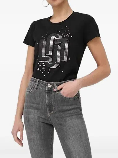 Liu •jo Embellished Logo-detail T-shirt In Black