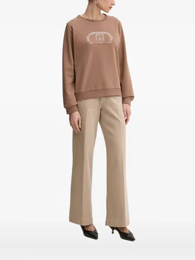 Liu •jo Embellished-logo Sweater In Brown