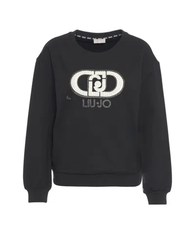 Liu •jo Embellished Logo Sweatshirt With Pearl In Black