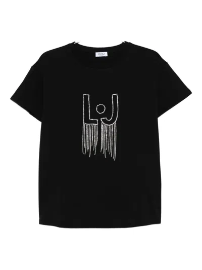 Liu •jo Embellished-logo T-shirt In Black