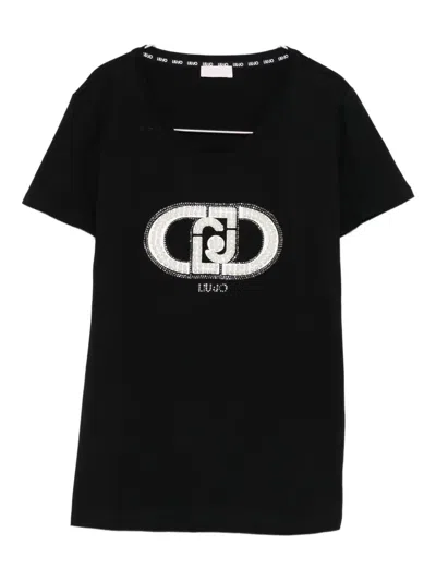 Liu •jo Embellished-logo T-shirt In Black
