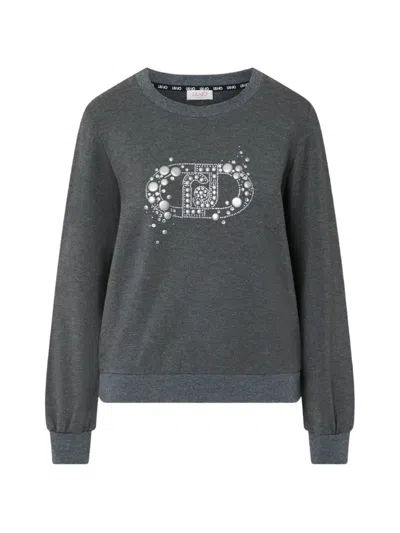 Liu •jo Embellished Logo-print Sweatshirt In Gray