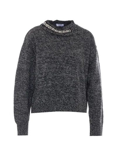 Liu •jo Embellished Melange Sweater In Gray