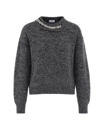 Liu •jo Liu Jo Embellished Mock Neck Sweater In Gray