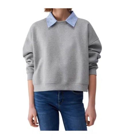 Liu •jo Liu Jo Embellished Neck Long-sleeved Sweatshirt In Ash