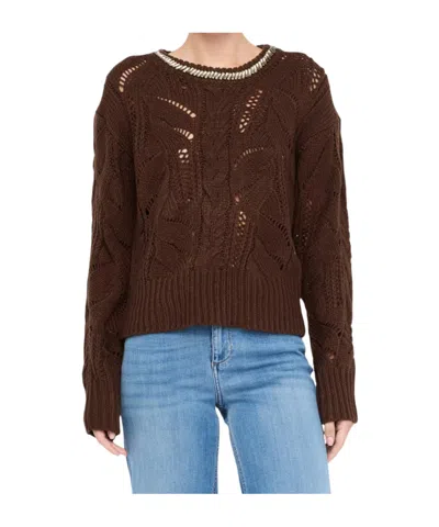 Liu •jo Liu Jo Embellished Openwork Knitted Jumper In Brown