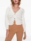 Liu •jo Embellished Puff-sleeve Cardigan In Neutral
