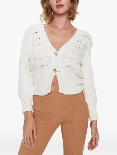 Liu •jo Embellished Puff-sleeve Cardigan In Neutral