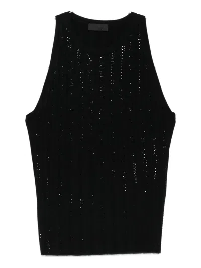 Liu •jo Embellished Ribbed Top In Black