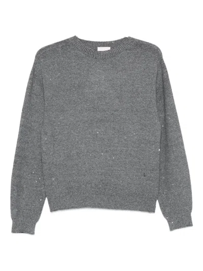 Liu •jo Embellished Round-neck Sweater In Gray