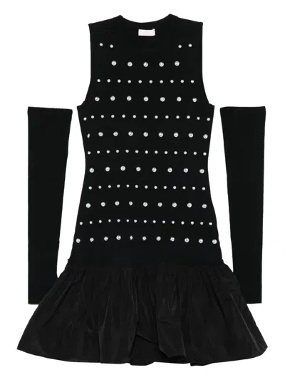 Liu •jo Embellished Ruffled Mini Dress In Black