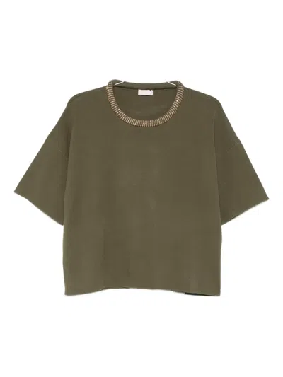 Liu •jo Embellished Short-sleeved Top In Green