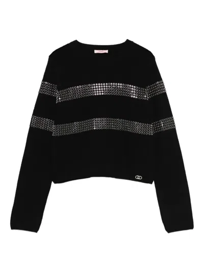 Liu •jo Kids' Embellished-stripe Sweater In Black