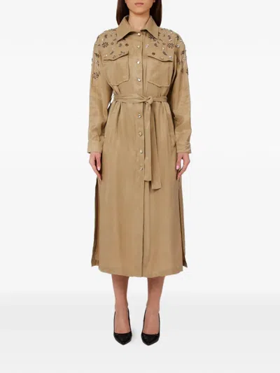 Liu •jo Embellished Tie Dress In Brown