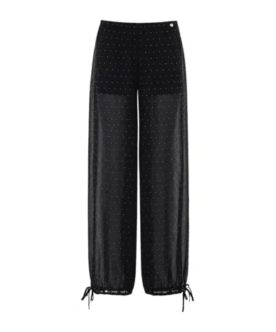 Liu •jo Tulle Trousers With Jewel Embroidery In Black