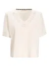 Liu •jo Embellished V-neck T-shirt In Neutral