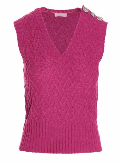 Liu •jo Vest With Jewel Buttons In Fuchsia In Pink