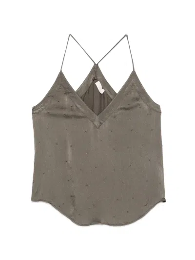 Liu •jo Embellished V-neck Top In Brown