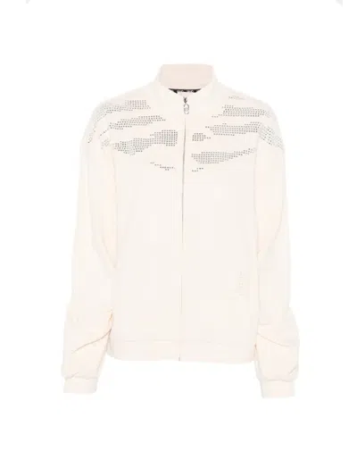 Liu •jo Embellished Zip-up Sweatshirt In Neutral