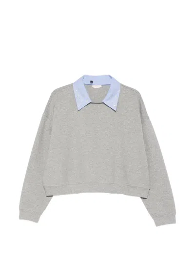 Liu •jo Embellished-collar Sweatshirt In Gray