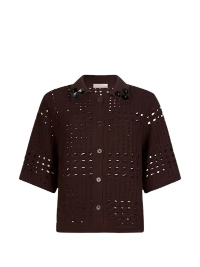 Liu •jo Embellishment Open-knit Cardigan In Brown